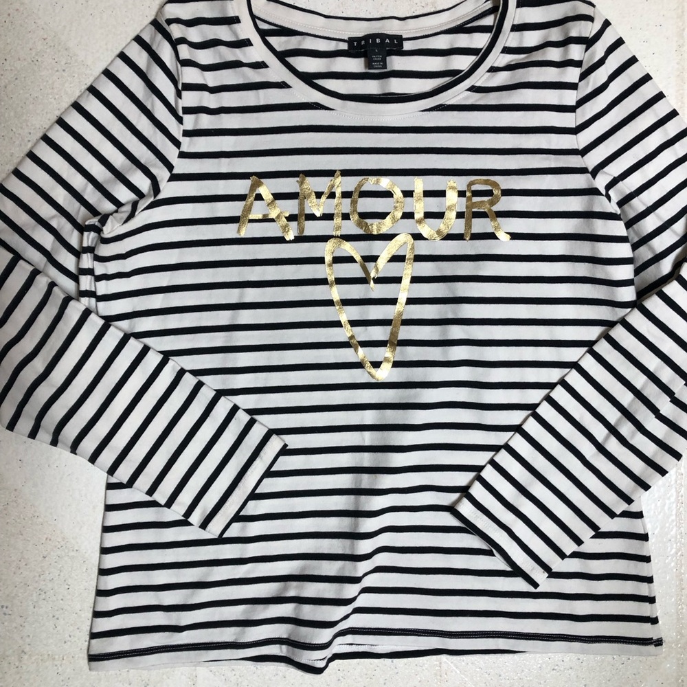 Striped Long Sleeve Shirt with Gold Amour 💛Print